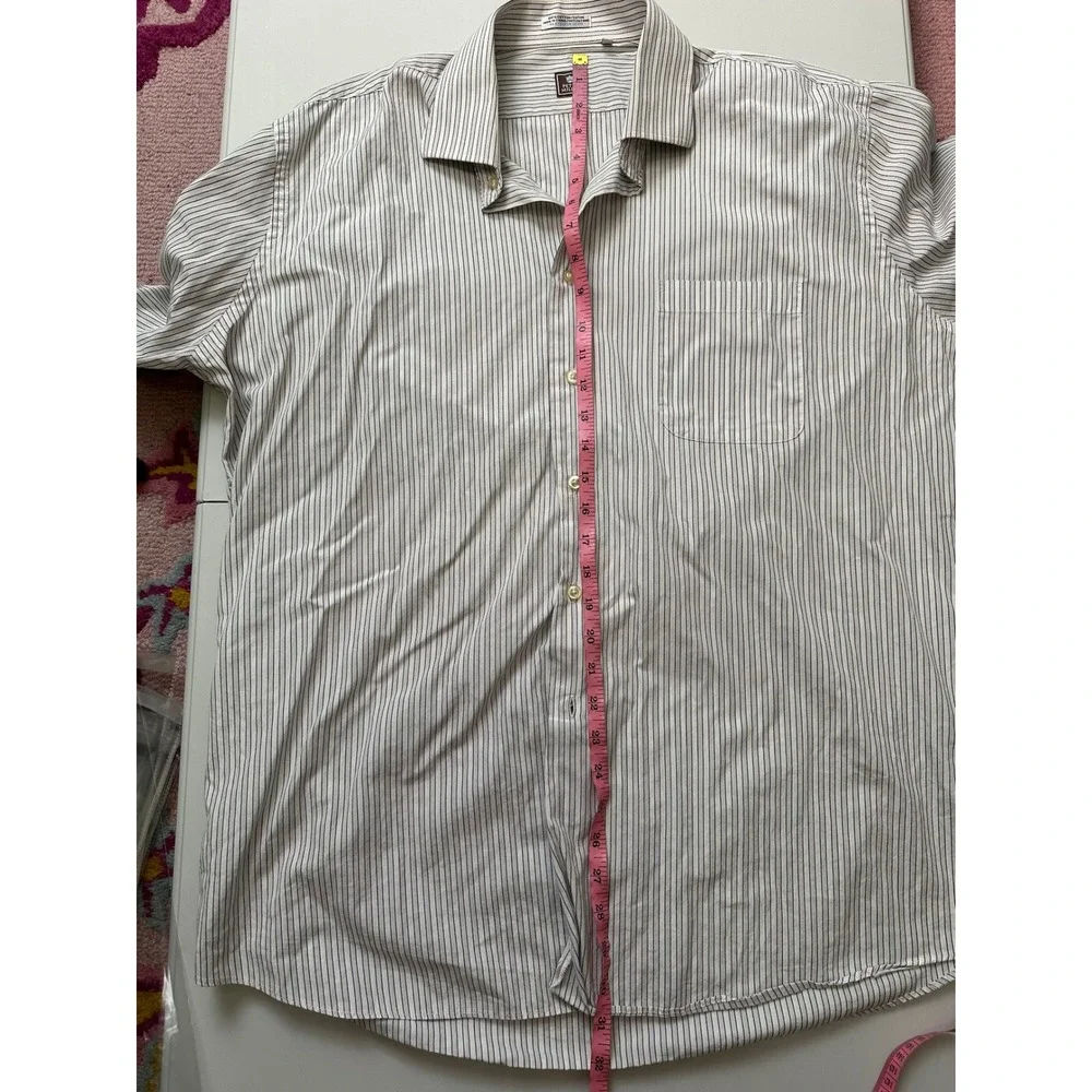 Peter‎ Millar Men's Career Button Down White Navy Pinstripe Cotton Size XL